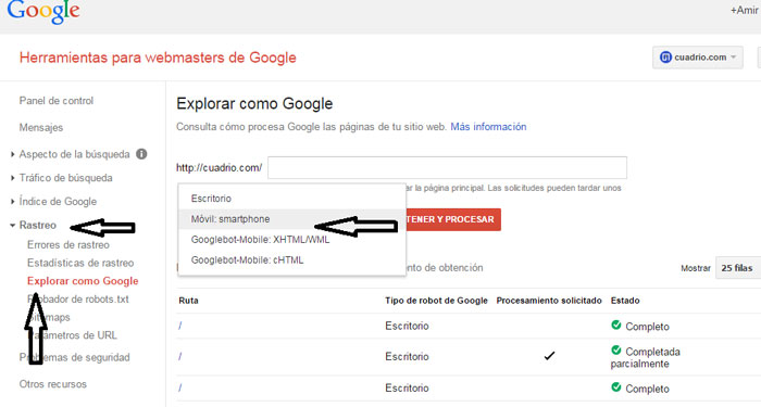 Revisa tus cambios en Google Webmaster Tools