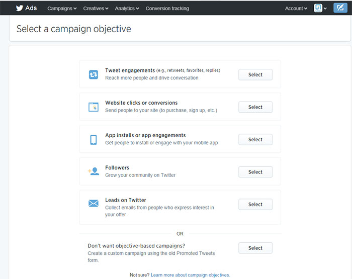 Twitter ads: Decidiendo el objetivo de nuestra campaña