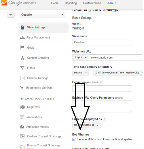 Google Analytics: Filtrado de bots.