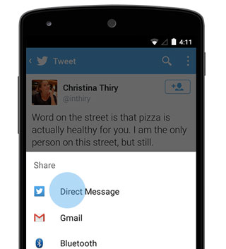 puedes compartir tweets a través de mensajes directos en Twitter
