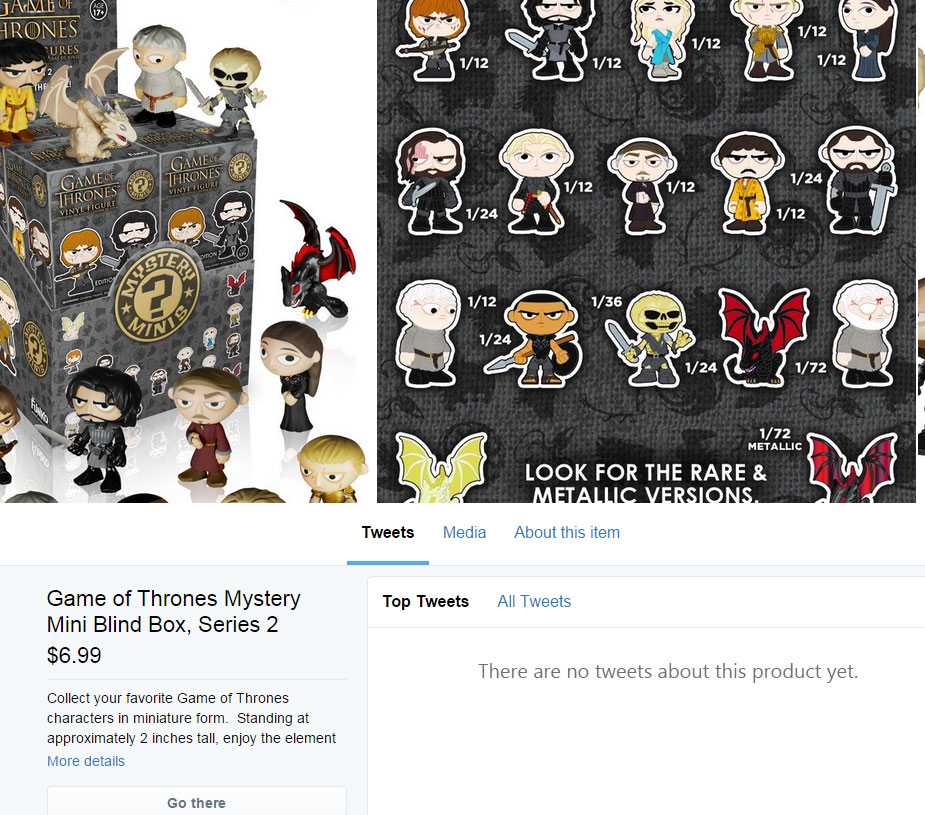 Mystery Mini Blind Box de Game of Thrones a la venta en Twitter