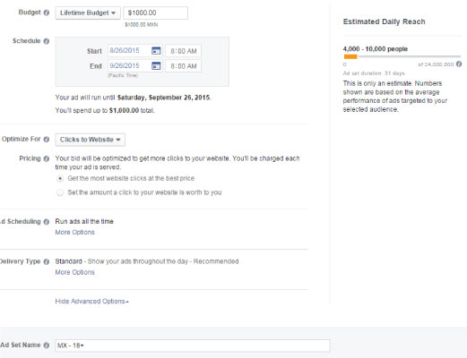 Facebook Ads: Configuraciones para el presupuesto de la campaña